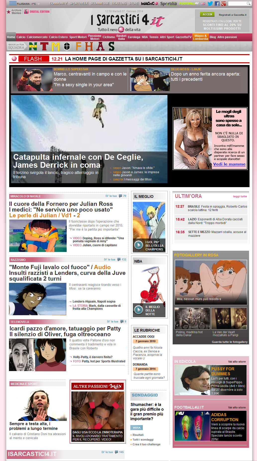 La satira dei Sarcastici 4 sulla home page della Gazzetta dello Sport