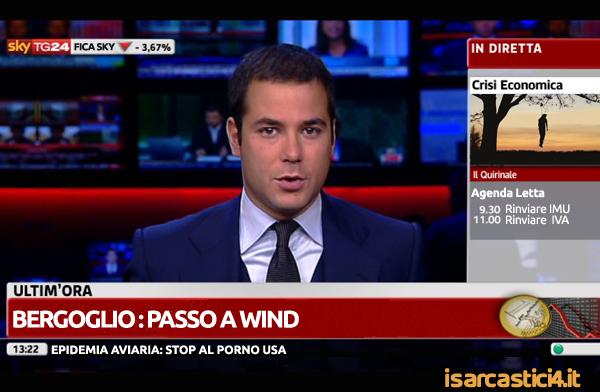 Sky tg24 screenshot: ultim'ora Papa Bergoglio, agenda letta, crisi economica